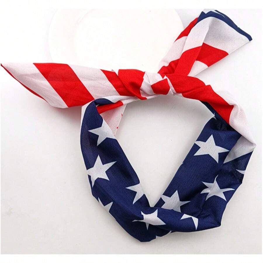 85cm American Flag Style Star Striped Pattern Scarf, Fashionable Hair Accessory For Independence Day,Travel,Party - Multicolor - View 1