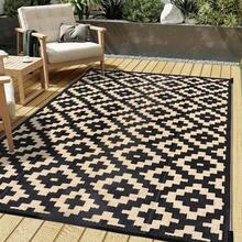 Outdoor Plastic Straw Rug Black Brown Waterproof Outdoor Patio 5X8 6X9 8X10 9X12 Carpet Tropical Leaf Reversible Mat Modern Washable Large Outside For Camping RV Porch Deck Balcony Beach - 多色 - 查看 1