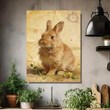 1 pieza de Arte de Pared de Conejo con Marco de Madera Maciza - Póster de Conejo Lindo con Lienzo Envoltorio, Decoración de Habitación Lista para Colgar, Conejo de Pascua para Decoración de Sala de Estar o Dormitorio de Estilo Granja (Arte Moderno Tradicional), 2D Plano, Perfecto para Decoración de - Enmarcado - Ver 4