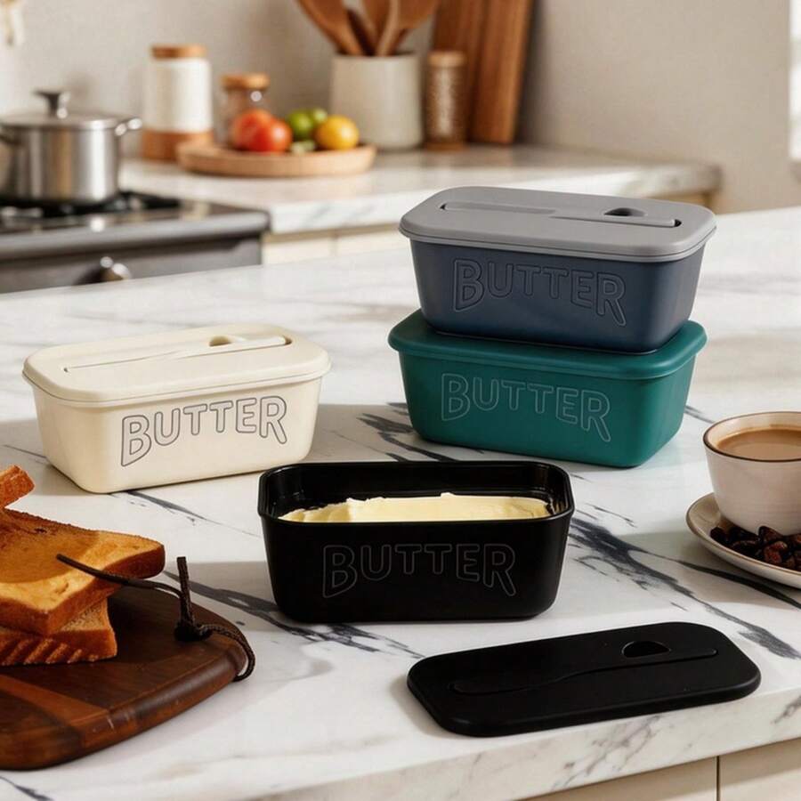 High Quality PP Material Butter Container, Suitable For Refrigerator Storage, Easy To Clean, Ideal For Hotels, Homes And Restaurants. Butter Container, Food Storage Box, Plate And Butter Dish With Lid. - View 1