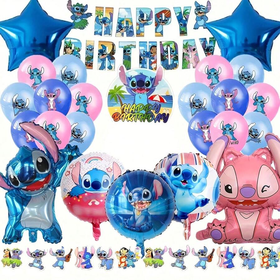 Disney 39件套史迪奇主题派对装饰气球套装，派对用品，家居装饰，生日配件，多用途，适用于圣诞节、万圣节、复活节、毕业典礼、婚礼等场合。 - 多色 - 查看 1