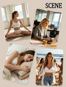 Sujetador sin costuras y sin aros para mujer, diseño de escote en V con almohadillas extraíbles, sujetador cómodo y casual a juego, de tejido de punto acanalado - Blanco - Ver 11