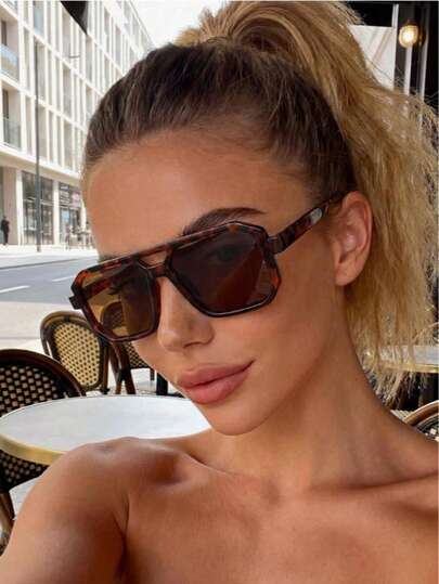 Retro American Double-Bridge Tortoiseshell Frame Fashion Glasses, Unisex Y2K Fashion Glasses For Driving, Beach, Commuting, Street Style