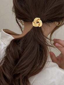 1 pièce Chouchou en métal doré, accessoire capillaire pour adulte, support de queue de cheval, décoration capillaire dorée, élastique à cheveux doré, cadeau d'accessoire de beauté pour femme à la maison, accessoire capillaire - Doré - Voir 1