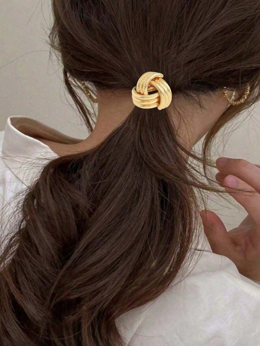 1 pièce Chouchou en métal doré, accessoire capillaire pour adulte, support de queue de cheval, décoration capillaire dorée, élastique à cheveux doré, cadeau d'accessoire de beauté pour femme à la maison, accessoire capillaire - Doré - Voir 1