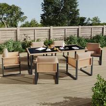 Polyrattan Dining Table And Chair Set, Garden Furniture, 6-Person Garden Dining Set With Armchairs, Removable And Washable Fabric Covers - 黑色,棕色 - 查看 1