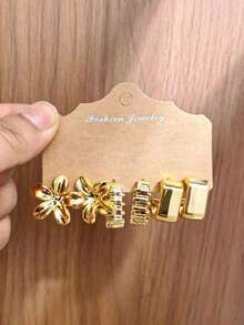 Bộ 6-18 bông tai thời trang mạ vàng, kiểu dáng thanh lịch, phù hợp để đeo hàng ngày, dự tiệc và các sự kiện. - Nhiều màu - Xem 3