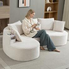 Soft, Breathable Corduroy Sofa With Cup Holder And Storage Pocket. High-Density Foam For Comfortable Seating. Includes Cushions – Compressed And Ready To Use. Perfect For Any Living Space. - Beige - View 3
