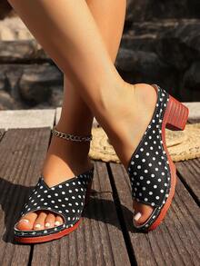 Giày sandal đế dày chấm bi đen dành cho nữ, giày cao gót dễ thương cho mùa lễ hội. - màu đen - Xem 2