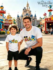 1 Disney-Licensed Cartoon Short-Sleeve T-Shirt Featuring Mickey Mouse Elements With The 'DAD AND BRO' Family-Themed Print, Perfect For Family Trips And Vacations. This Is A New Short-Sleeve T-Shirt For 2026 And An Ideal Choice For Father's Day, Suitable For Both Men And Women. Made Of High-Quality Pure Cotton, Comfortable And Breathable. Exquisitely Designed, Making It A Top Gift Choice. - 孩子 - 查看 1