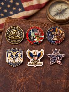 1件套美国建国250周年珐琅胸针，爱国美国自由徽章胸针 - 銀色 - 查看 2