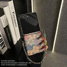 Capa para celular com estampa metalizada de flores coloridas, laço com glitter e miçangas. Compatível com Samsung Galaxy ZFlip7, Z Flip6, ZFlip 5, Zflip6 e Zflip5. Capa traseira resistente a impactos. - Vermelho e azul - Ver 13