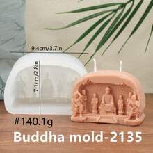 3D佛洞浮雕硅胶蜡烛模具,禅寺佛像模具,DIY香薰蜡烛、香皂及树脂工艺品,冥想室装饰及灵性礼物 - 白 - 查看 4
