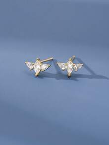 1 Pair S925 Sterling Silver Geometric Rhinestone Earrings, Minimalist Niche Design Versatile Commuter Earrings For Women - Geometry 1 - View 6
