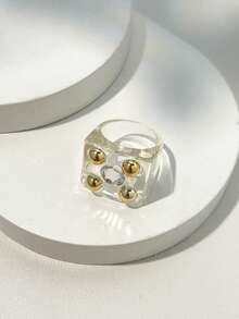 Y2K透明树脂戒指，宽版金属珠心形水钻戒指，朋克风叠戴戒指 - 彩色 - 查看 9