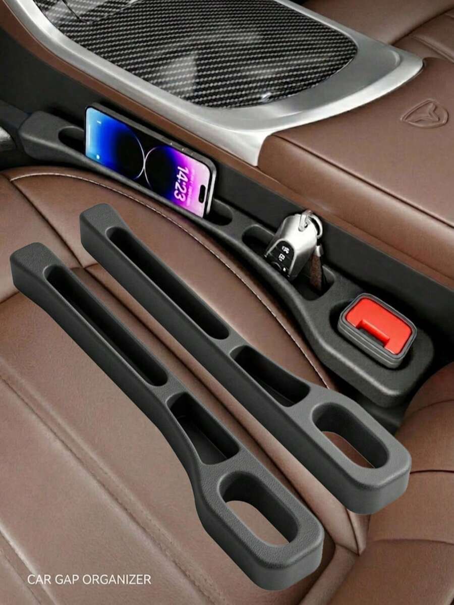 2pcs Car Seat Gap Filler Accessories For Between Seats Car With 2 Compartments Universal Fit Stop Things From Dropping,Fits Most Vehicles With A Seat Gap Between 1.2" And 2.2" - Multicolor - View 1