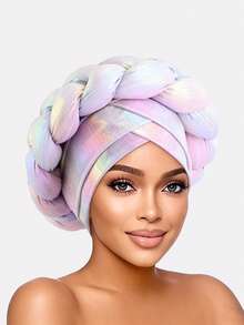 1pc Women's Laser Sponge Braided Turban Hat, African Style Double Cross Cap, Suitable For Daily Use - Multicolor - View 7