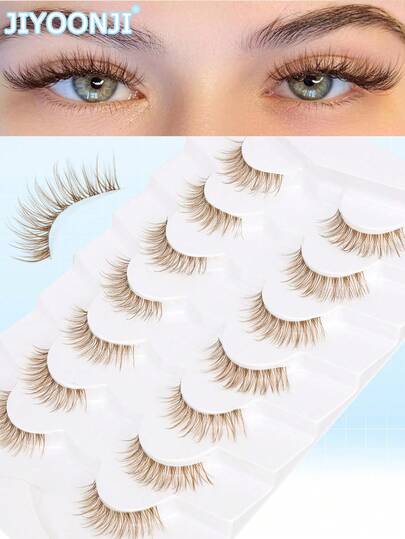 7 pares de pestañas postizas transparentes con tallo marrón, fáciles de usar, que extienden la esquina exterior, ligeras y cómodas para uso diario, de 5-12mm