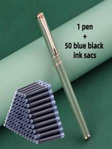 1 Pen + 50pcs Refill Cartridges Set, Minimalist Fashionable Metal Pen, Simple & Elegant, Smooth Writing, Suitable As Reward Or Holiday Gift - 51pcs Set - View 9