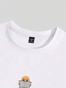 Cute Cartoon Print Off-Shoulder Short-Sleeved T-Shirt, Suitable For Casual Wear. - 白色的 - 查看 5