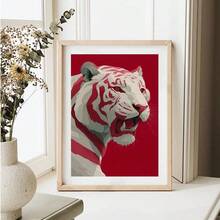 1 件/套 醒目老虎图案插画帆布海报，高对比度动物墙面艺术印刷品，现代波普艺术海报，引人注目的红白墙面装饰，家居吸睛之作，独特礼品，现代家居装饰，帆布材质，不含画框 - 莫登 - 查看 2