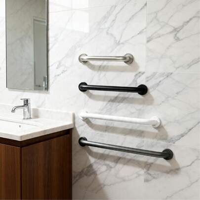 Sturdy Stainless Steel Bathroom Grab Bar - Non-Slip, Lightweight And Durable, Suitable For Elderly, Disabled And Injury Recovery Users - Easy To Install - Available In Brushed, Black, White, Gray, Gold Colors