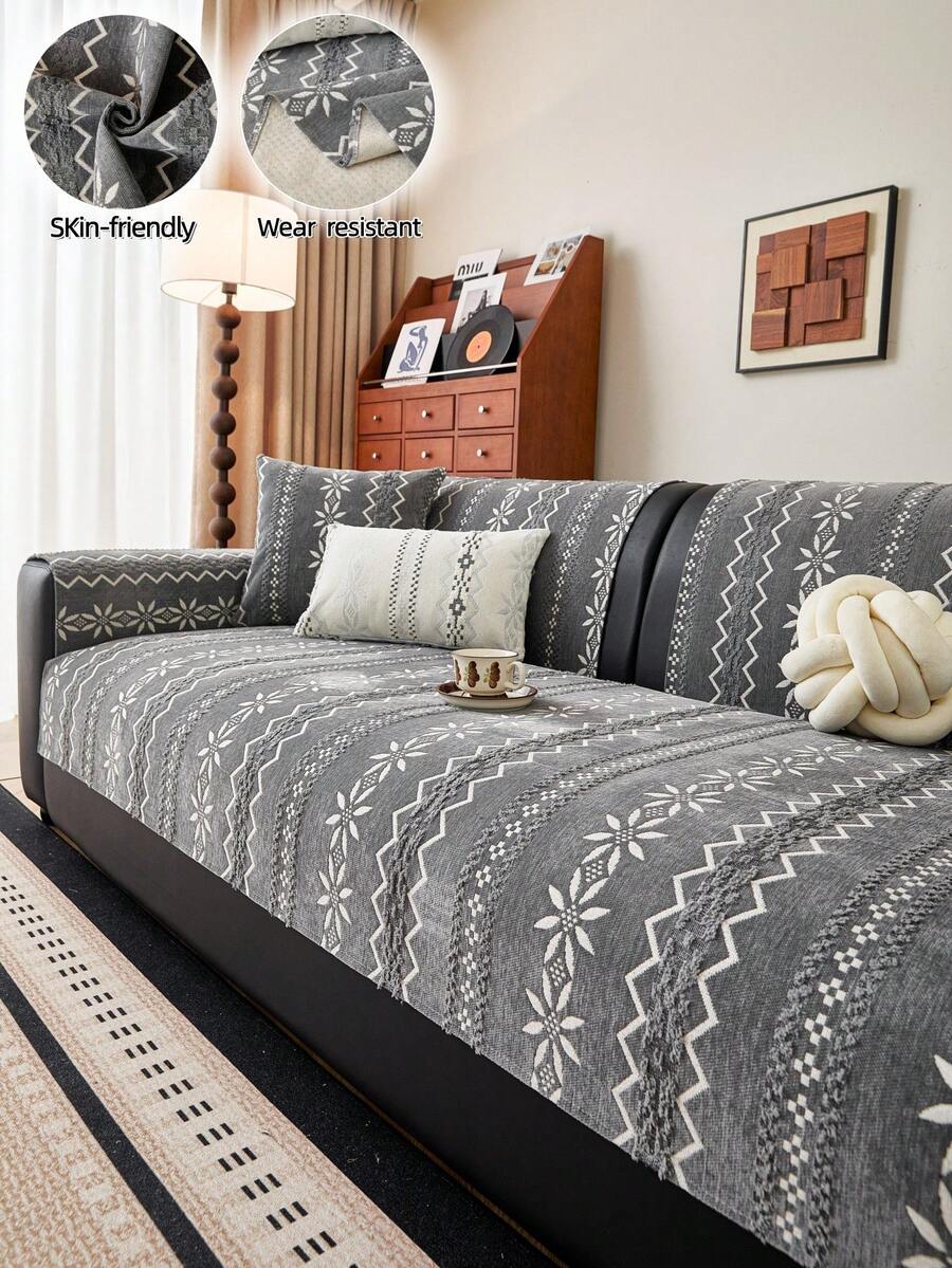 1 chiếc vỏ gối sofa họa tiết hình học Bohemian, chất liệu jacquard chenille, mềm mại, bảo vệ đồ nội thất bốn mùa, chống trượt, chống bụi, chống nhăn, bền, chống trầy xước do mèo cào, phù hợp với sofa 1-4 chỗ và sofa hình chữ L. - Xám - Xem 1
