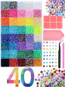 40 Colors Rhinestones For Bedazzling And Diamond Art, 3mm Flatback Gems With Tweezers, Perfect For Nail Art, Crafting, Clothing, Fabric Decor - Multicolor - View 6