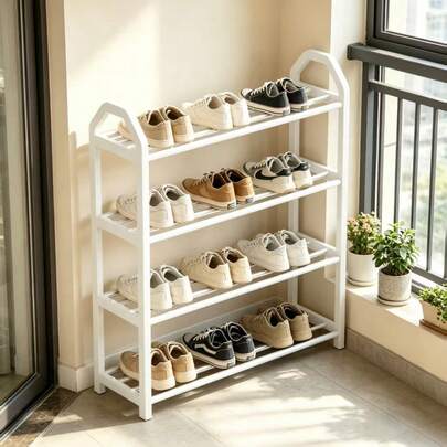 4-Tier White Shoe Rack, Heavy-Duty Metal Shoe Organizer With Sturdy Frame, Slim Space-Saving Shoe Shelf For Small Spaces, Quick Assembly Shoe Stand For Entryway, Closet, Hallway, Dorm & Bedroom, Durable Home Shoe Storage