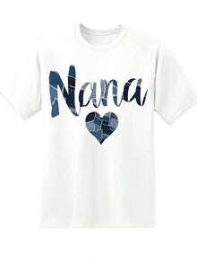 Nana Patchwork Heart Design T Shirt For Grandmother Gift Mother Day Birthday Present Women Casual Wear,220g woman Todo tipo de impresiones, chaqueta, camiseta de cuello redondo, casual, para oficina, para viajar, muy popular, viento deportivo, estampado/patrón, camiseta de algodón 100%, camiseta casual, cómoda, suave, transpirable The latest popular bestseller - Blanco - Ver 3