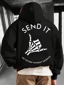 LUNAR SATELLITE / Men's Printed Hoodie / Y2K Print Hoodie / Street Style / Hoodie Men Tactictais Send It No Victory Without Sacrifice Vintage T Shirts 100 Percent Cotton Graphic T Shirts Graphic Graphic Tees - Black - View 2