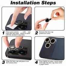 3pcs Camera Lens Protector Film, With Shiny Metal Rhinestone Ring And 9H Hardness Anti-Scratch Film, Fashionable Accessory, Humanized Protective Case, Birthday, Gift For Family And Friends, Shiny Crystal, Lens Protector Film, Mobile Phone Accessories, Waterproof, Shockproof, Anti-Fall, Full Coverage - Silver - View 8