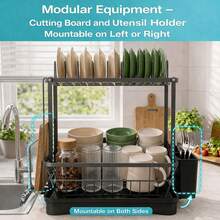 GROWSUN-Iron Dish Drying Rack With Drainboard Dish Drainers For Kitchen Counter Sink Adjustable Spout Dish Strainers With Utensil Holder And Knife Slots - Xem 8