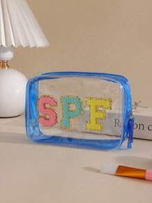 1pc Waterproof Transparent SPF Sunscreen Cosmetic Bag, Waterproof Zipper Makeup Bag, Portable Travel SPF Velvet Sticker Cosmetic Pouch, EVA Plastic Sunscreen Storage Box, Suitable For Vacation, Bathroom, Summer Beach, Swimming And Travel - Multicolor - View 5