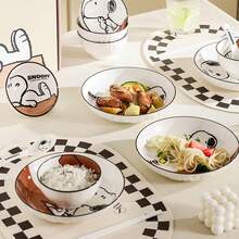 SNOOPY 史努比可爱印花餐具套装，高品质卡通浮雕陶瓷餐盘和托盘，适合情侣和家庭使用 - 彩色 - 查看 3