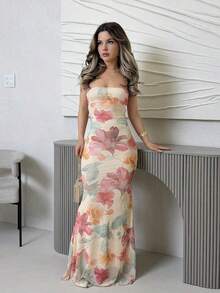 Vestido con estampado floral elegante y espalda descubierta para mujer - Rosa - Ver 7