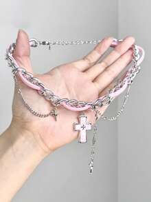 1 pieza Collar de cuero sintético estilo punk dulce, con decoración de borla en forma de cruz popular, estilo punk femenino estilo Y2K, cadena de cintura decorativa de alta calidad, accesorios de cadena de cintura de jeans estilo hip-hop, adecuado tanto para hombres como para mujeres, encanto de bolso, llavero, regalo de cumpleaños, regalos de boda, regalos de vacaciones, regalos de fiesta, recuerdos de eventos, regalos para amigos fuera del campus - Multicolor - Ver 11