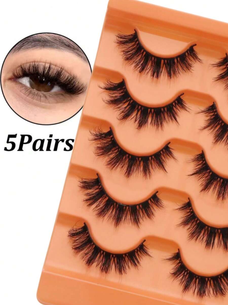 5 Pairs D Curl False Eyelashes 5D Fluffy Russian Volume Large Curl Mink-Like False Eyelashes - Black - View 1