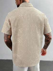 Men's Floral Embroidery Pattern Single-Breasted Casual Versatile Daily Wear Short Sleeve Shirt - Ginger - View 7