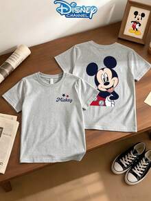 Disney 1 pieza Camiseta de manga corta con estampado de Mickey Mouse informal para niños adolescentes, ropa de niños, camisas de niños, ropa de verano - Gris - Ver 2