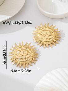 2pcs Fashionable Minimalist Asymmetrical Sun-Shaped Stud Earrings, Versatile Elegant Design Suitable For Women To Wear On Vacation - Golden Sunflower - View 7