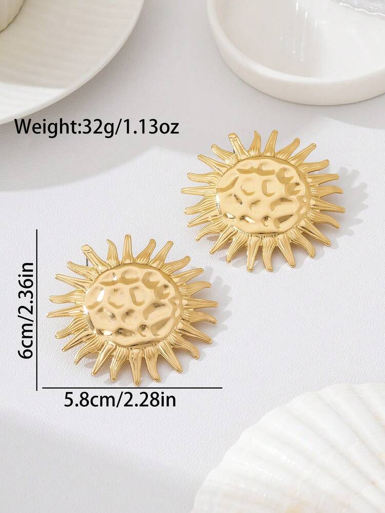 2 đôi bông tai đinh tán hình mặt trời bất đối xứng tối giản thời trang, thiết kế thanh lịch đa năng, phù hợp cho phụ nữ đeo khi đi nghỉ mát. - Hoa hướng dương vàng - Xem 7
