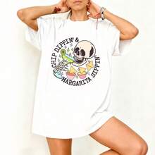 Camiseta blanca con estampado de calavera y margarita para fiestas - Blanco - Ver 3