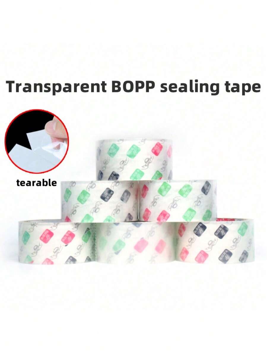 4.8cm*40m Cinta de sellado BOPP transparente para embalaje de envíos, cinta OPP para rasgar a mano - C-Transparent - Ver 1