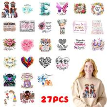 27PC DIY Mother's Day ironing applique patch, 18cm/7.08in,  Happy Mothers Day Mom Love Flower Heart Rainbow Owl Cat Butterfly Girl Mother Daughter Family Cute Cartoon , Easy Heat Transfer for Clothing, T-Shirts, Jeans, Backpacks, Hats & Pillows,  Washable Stickers Perfect for Casual Style - Zufälliger Stil - Übersicht 2