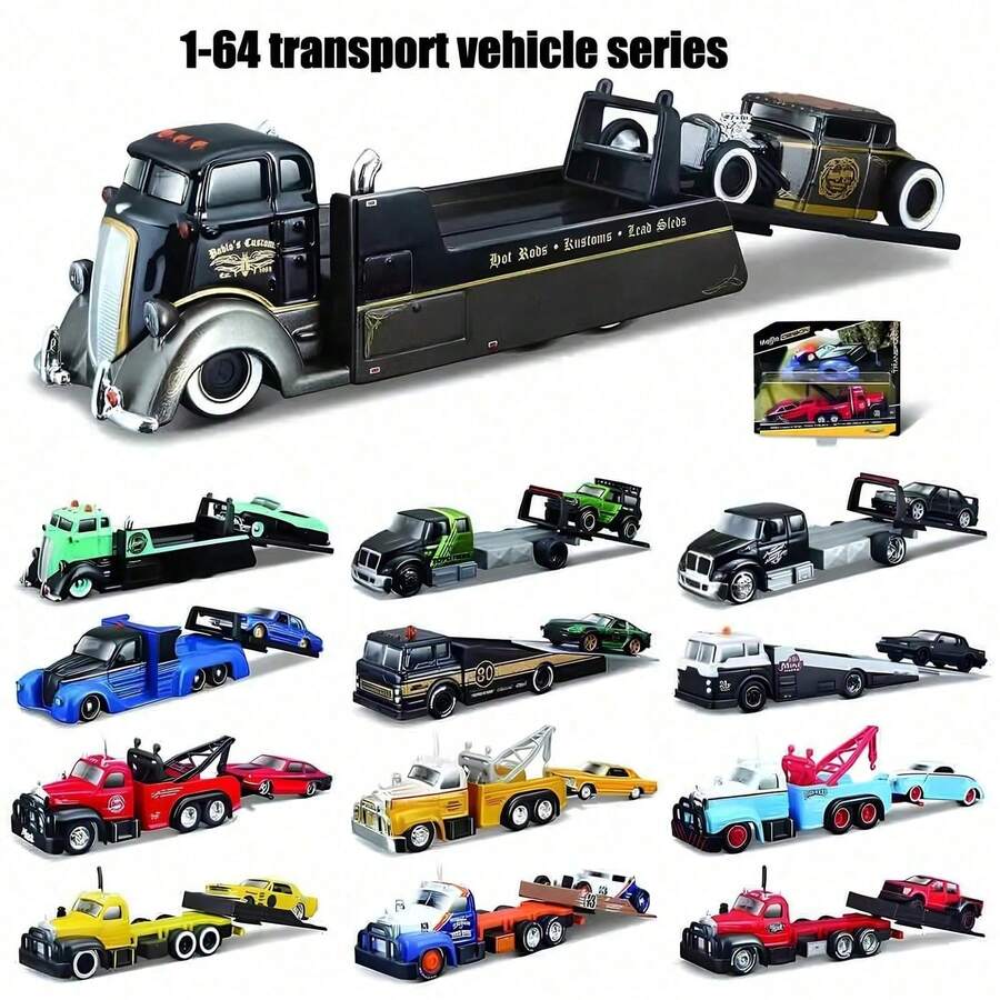 Maisto Ford 1/64 Scale Transport Vehicle Combination Ramp Trailer Flatbed Truck Model Toy, Alloy Material Realistic Flatbed Trailer Car Model Toy, Birthday Christmas Gift - Multicolor - View 1