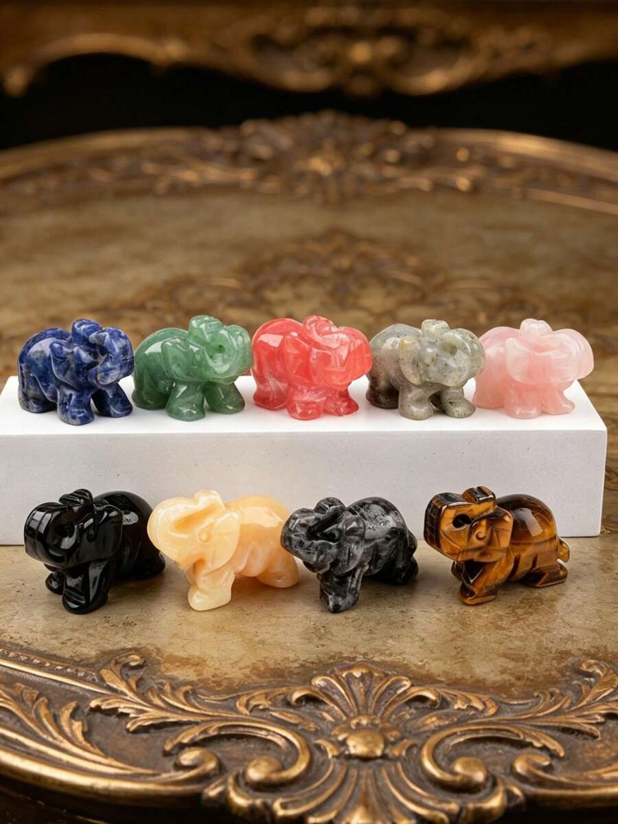 1件天然水晶大象摆件，水晶雕刻工艺品，家居桌面小摆件