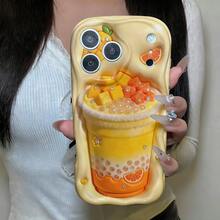 Nuevo estuche de teléfono con estampado de pomelo de té con leche, diseño plano 2D, valioso estuche de teléfono, protector anti-caídas y anti-arañazos, a prueba de golpes y cómodo de sostener, adecuado para el uso diario del teléfono X7B 4G. Estuche de teléfono de moda con diseño único - amarillo cremoso - Ver 7