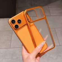 Metallic Frame Phone Case, Silver & Orange Matte Solid Color Design, Shockproof Anti-Fall Protective Cover With Large Camera Guard, Minimalist Aesthetic Bumper For IPhone 17 16 15 14 13 Pro Max - Silver - View 4