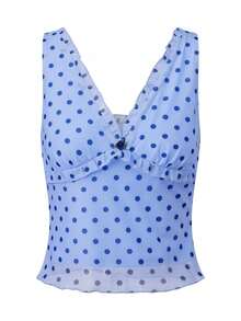 Women's Summer Crop Tank Tops Dot Print Sleeveless V-Neck Frill Slim Fit Vest For Party - 藍色 - 查看 1